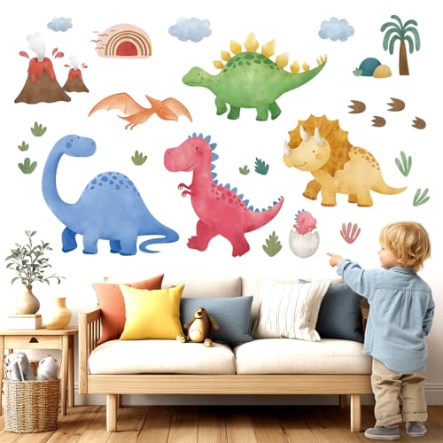 DECOWALL SG2-2409 Adesivi murali grandi Boho Dinosaur Dino Piante tropicali Adesivi murali Bambini Ragazzi Cameretta Bambini Sala giochi Decorazione murale
