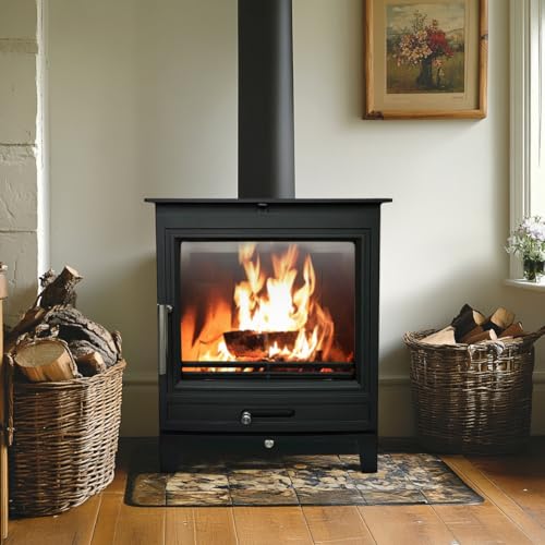 Image of NRG DEFRA Approved Multifuel Stove, 8KW Wood Burning Stove & Multifuel For Home, Wood Logs or Smokeless Fuels (490 x 335 x 585mm)