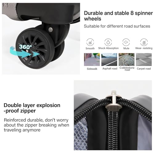 Image of Luggage Sets 3 Piece (20 /24 /28 inch)-Carry On Suitcase-Suitcase With Wheels-PC+ABS - Hardside Spinner Travel Luggage, Black, 6 Pcs Set, Hardside Luggage Sets With Spinner Wheels (GREY)