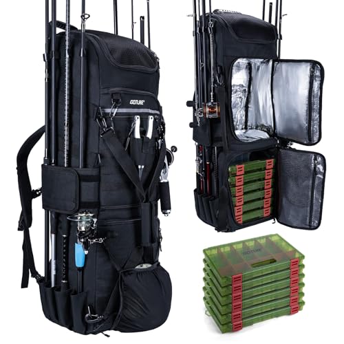Goture Mochila Grande para Pesca de 61L, 3 Capas con 6 Cajas de Tackle Incluidas