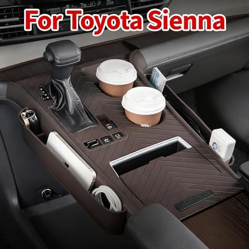 for Toyota Sienna Accessories Center Console Panel Silicone Storage Box Center Console Cover Organizer Storage Protective Pad Tray Wireless Charging (Brown) image 5