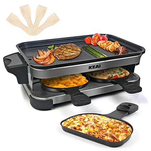Raclette 4 Personen, Raclette Grill Antihaft-Beschichtung Platte Raklettgerät mit 4 Raclette Pfännen, Einstellbarer…