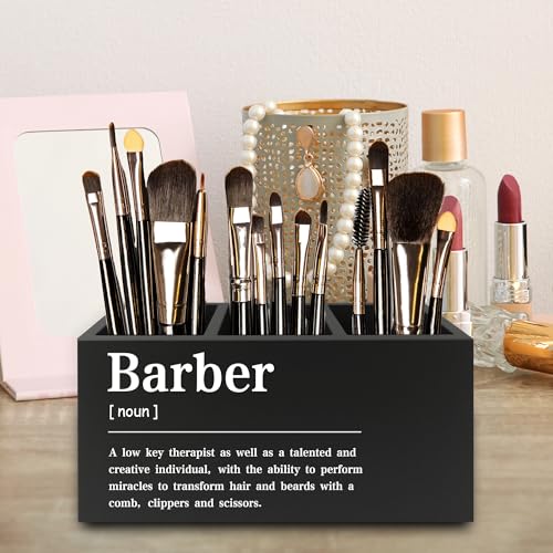 Image of Barber Definition Pen Pencil Holder Organizer for Desk, Salon Barbershop Decor, Modern Minimalist Barber Shop Wooden Box Signs Decorations for Home Office Desk Tabletop