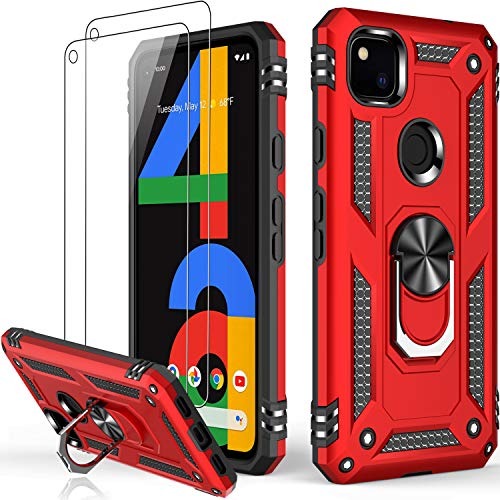 Coque Google Pixel 4a rouge de qualité militaire avec anneau de maintien