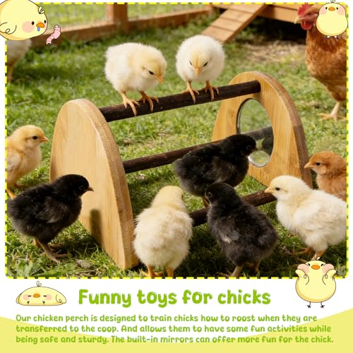 Image of Mini Chick Perch with Mirror, Natural Willow Wood Roosting Bar for Coop&Brooder, Anti-Slip Training Perch for Baby Chicks, El Pollitos, La Pollita, Easy to Assemble&Clean, Fun Toys for Chick
