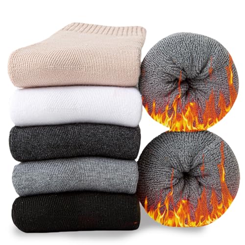 Josnown Thermosocken Damen Dicke Warme Wintersocken Weiche Wollsocken Wandersocken für Damen 5 Paar Größe 35-42