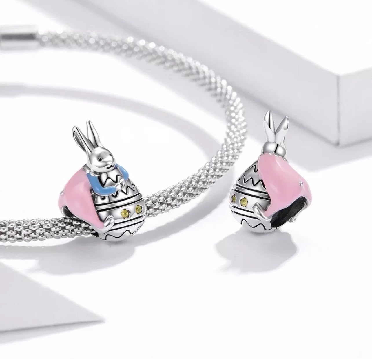 FLXHHX Abalorio De Conejito De Pascua Y Huevo De Plata De Ley 925 Genuina Compatible con Pulsera
