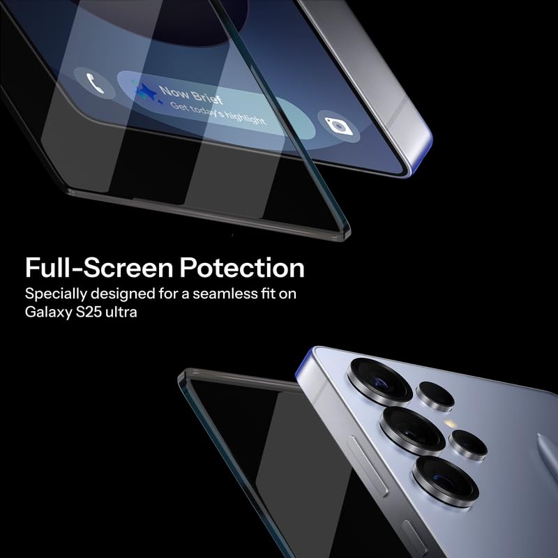 Image of UNBREAKcable AlignMaster S Tempered Glass Screen Protector for Samsung Galaxy S25 Ultra (6.9 Inch) | 9H Hardness Full Coverage Screen Guard | HD Clear Anti-Fingerprint Coating | Bubble-Free Easy Installation Tray | Scratch Resistant | Case Friendly | Pack of 3