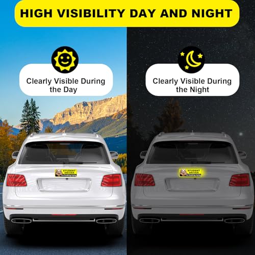 Image of NIMONA Student Driver Magnet for Car - Funny 2 Pack Please Be Patient Removable Magnetic Bumper Sticker Set - Reflective New Driver Safety Sign - Weather-Resistant - 10 x 4 inch (Student-1#)