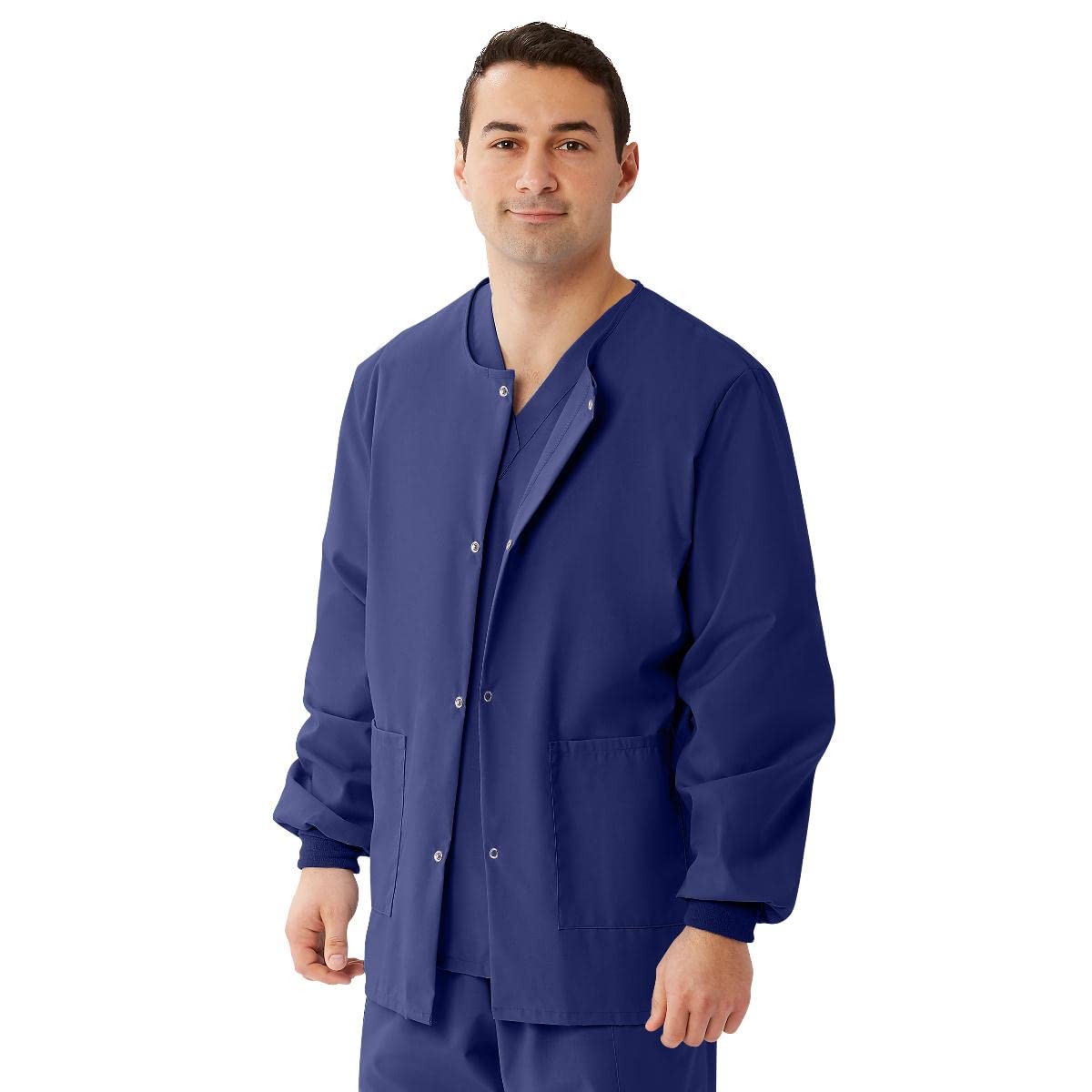 Medline AngelStat Unisex Snap-Front Warm-Up Scrub Jacket, Navy, Size 3XL