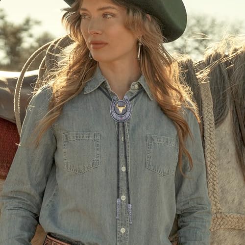 Image of HUABOLA CALYN Bolo Tie for Men- Western Cowboy Native American Golden Horse Bolo Tie