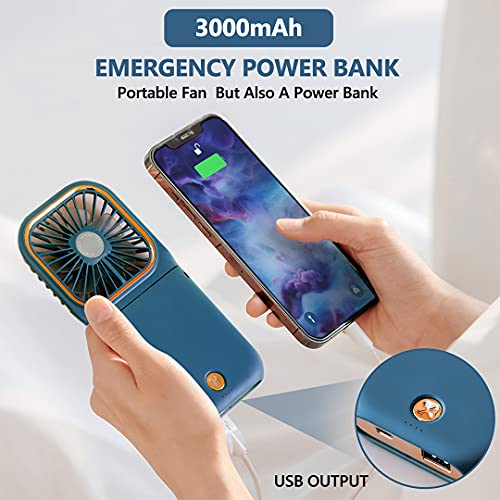 Allxin Portable Handheld Personal Necklace Fan Foldable Mini Quiet Usb Rechargeable Fan With Mobile Phone Bracket Function, 3000Mah Power Bank Hands Free Necklace Fans (Upgrade Blue) #TOP2