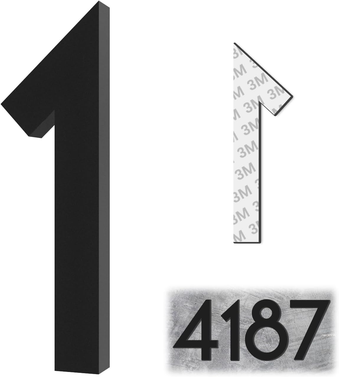 3 Inch Self-adhesive Mailbox Numbers, Modern House Numbers for Outside Address Numbers for House Office Hotel Room Apartment Easy to Install Strong adhesive backing (1, Black)