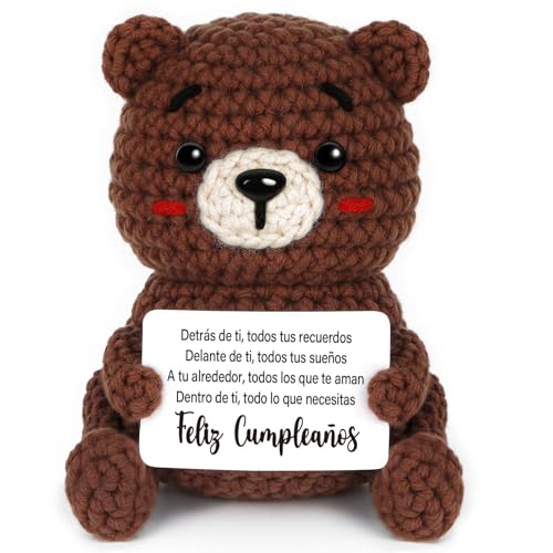 CheriGift Urso positivo presentes de aniversário mulher, urso feito à mão, presente original de aniversário para amiga mãe irmã mulher 6 x 5 x 9,5 cm