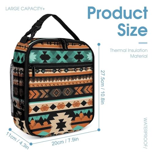 Backpack Lightweight Geometric Ethnic Tribal Navajo Aztec (2) Bookbag with Lunch Box Storage Bags Backpack Set Daypack with Lunch Bag and Cosmetic Bag4