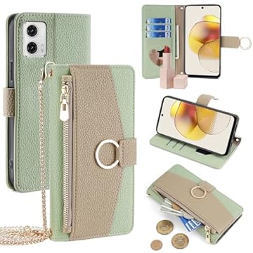 YOUULAR Capa carteira com alça transversal compatível com Motorola Moto G53 5G/G13 4G/G23 4G/G53Y 5G/G53J 5G, capas magnéticas com bolso com zíper de couro PU flip à prova de choque com suporte verde