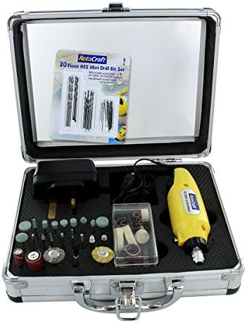 Rotacraft Mini Rotary Tool Kit with 30-Piece Grey HSS Mini Drill Bit Set - Yellow