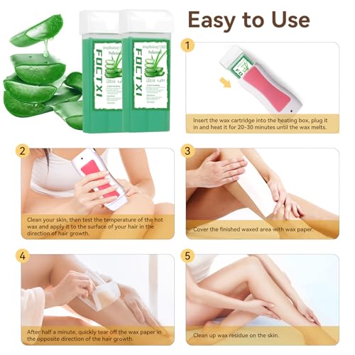 Image of Roll On Wax kit, Wax Roller Kit for Hair Removal, Waxing Kit for Women All Skin Types with Wax Warmer, 2 Aloe Vera Wax Cartridge, 100 Non-Woven Wax Strips & 10 Wipes