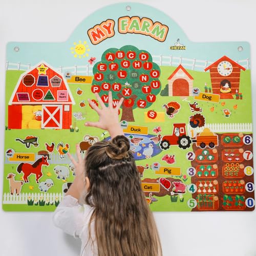 KTZCTPCA Farm Animals Felt Story Board Set, Felt Board Story Set, Preschool Farmhouse Theme Busy Board Story Set, Play Mat Wall Hanging Kit Toys, Wall Hanging Felt Story Board for Toddlers Children