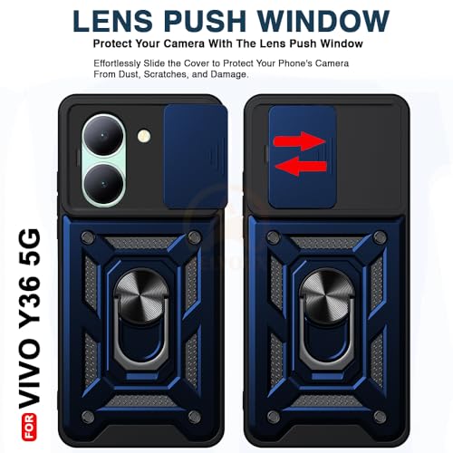 Image of Armor Bumper Back Cover Case for Vivo Y36 Rotating Camera Cover, Ring Holder & Kickstand | Heavy Duty & 360 Degree Protection Vivo Y36 Back Cover (Blue)