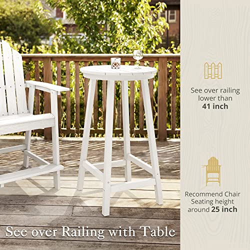 Lue Bona Tall Adirondack Chairs Set Of 2 With Outdoor Bar Table, Poly Bar Height Table And Chairs, Patio Round Table With Chairs, Weather Resistant Poly Furniture For Patio,Outdoor, White #TOP3
