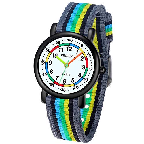 Kinderuhren Jungen Mädchen, Kinder wasserdichte Analoge Uhr Weiches Gummiband Einfach zu Lesen Dial Zeitunterricht Armbanduhr Kinder (Schwarz) (Grau