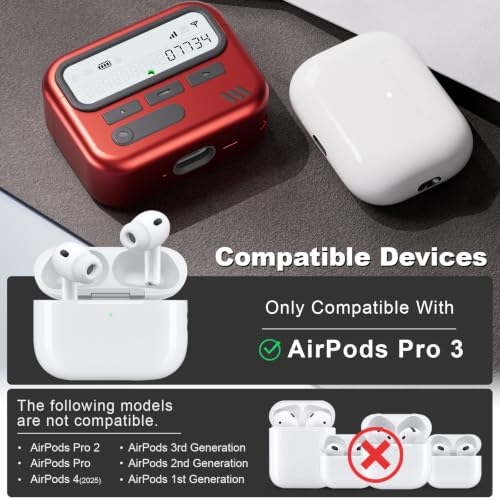Image of for AirPods Pro 3 Case with Safty Lock,Retro Inspired Pager Style (Red) | TPU & PC Dual Layer Protective Cover Accessories with Wrist Lanyard /Cleaner Pen for Apple AirPod Pro 3rd Generation Men Women