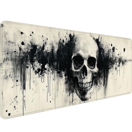 Tapis de souris motif tête de mort - Encre noire - XL - Grand tapis de souris pour ordinateur portable - 80 x 30 cm