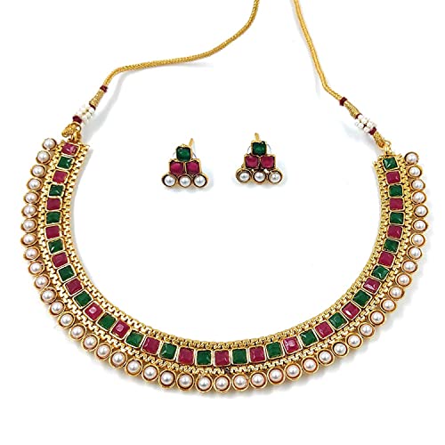 Image of I Jewels Gold Plated Traditional White Choker Necklace Jewellery Set For Women /Girls (MC119)