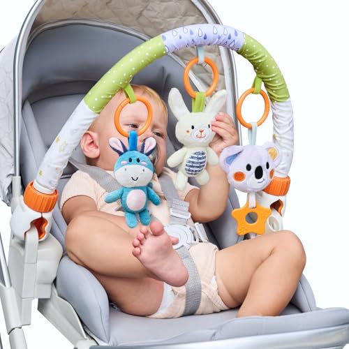 TUMAMA Spielbogen Kinderwagen Spielzeug Baby Ab 0 3 6 9 Monate, Clip Auf Bogen Babyschale Babyspielzeug Für Auto, Plüschtier Tier Hängespielzeug Mit Rasseln Beißring Für Autositz Mobile Kinderbett
