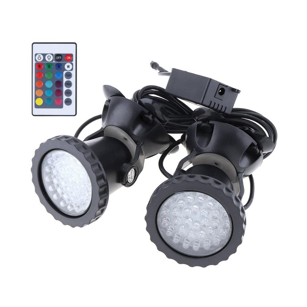 Luz subacuática a prueba de agua RGB que cambia Color 36 foco LED fuente luz pecera piscina estanque acuario lámpara jardín Resistentes Al Agua Seguras(2 Lights with remote)