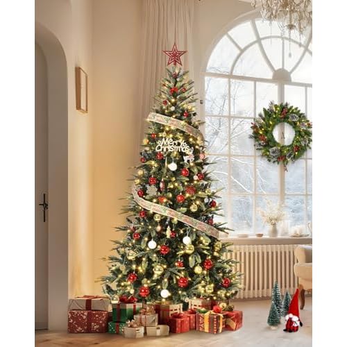6.5 FT Pre-Lit Pencil Christmas Tree – 300 Warm White Lights, Auto-Hinged Expansion, Foldable Metal Stand, PE & PVC Construction – for Porch, Part