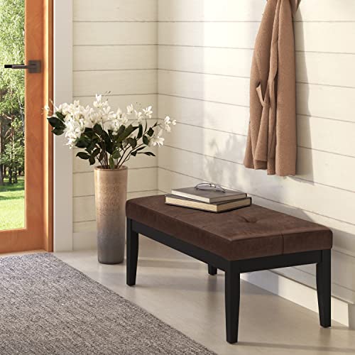 SIMPLIHOME Lacey 41 inch Wide Contemporary Rectangle Tufted Ottoman Bench in Distressed Chestnut Brown Vegan Faux Leather, Assembled, For the Living Room and Bedroom