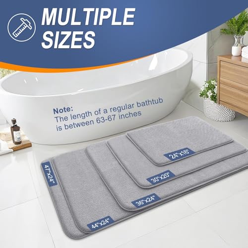 Image of OLANLY Thick Memory Foam Bathroom Runner Rugs 59x24, Extra Soft Absorbent Long Bath Rug, Quick Dry, Machine Washable Bath Mats, Non-Slip Mat for Bathroom, Tub and Shower, Home Decor Accessories, Grey