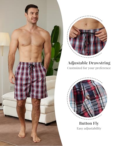 Image of MoFiz Men's Sleepwear Shorts Pajama Bottom Lounge Short Plaid Button Open Fly 3Pack
