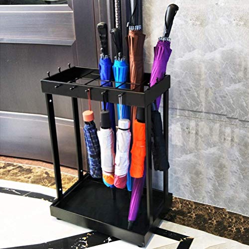 Rangement parapluie métallique noir avec support canne et bac de récupération d'eau - 4