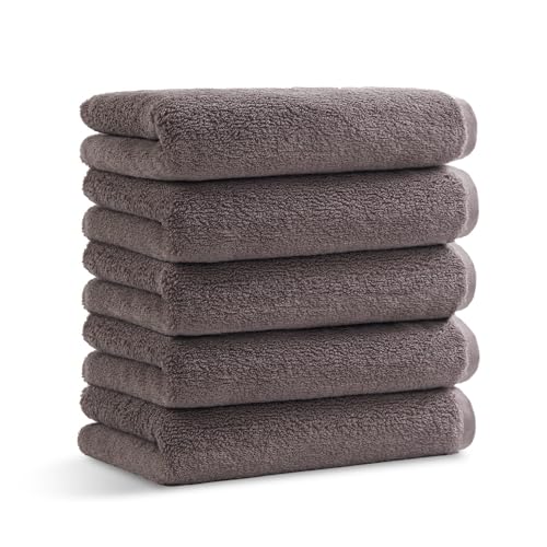 アイリスプラザ フェイスタオル 5枚セット 【厚手/ボリュームタイプ】 チャコール 綿100% 34×80 タオル ふわふわ 高速吸収 耐久性