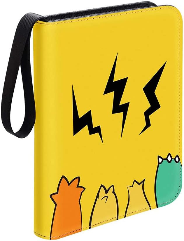 Frackson Poke-mon Binder, Cards Collector Album Holder for 400 Card Cartoon Print Zipper Bag Trading Card's Binder Poke-mon Car d Collection Bag Game Case Gift for Boys Girls(50 * 4 * 2) (Yellow)