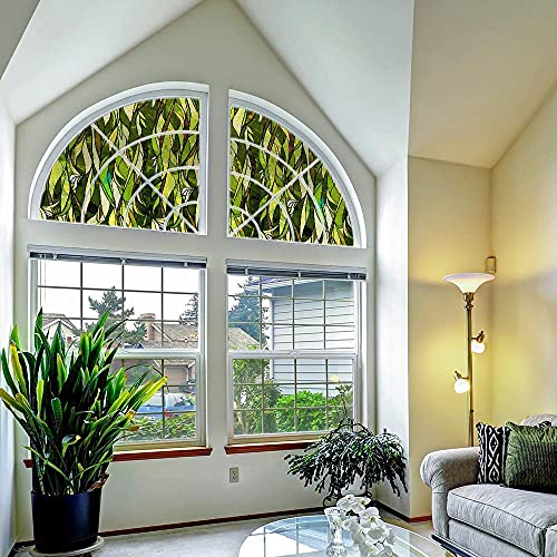 Funlife Privacy Stained Glass Window Film, Single Sided Static Cling Glass Covers, Decor For Bathroom Glass Window, 17.7"X118", Green Leaves #TOP3