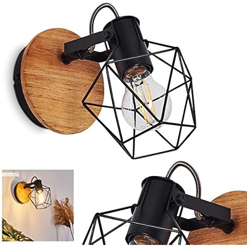 Wandleuchte Maracambo, Wandlampe aus Holz/Metall in Natur/Schwarz 1 x E27 Fassung Cover