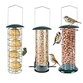 GREEN HAVEN 3-Pack Metal Bird Feeder – Tube, Dense Mesh & Coarse Mesh – Hanging Bird Feeders for Small Birds, Squirrel & Rat Proof Garden Wild Bird Feeder Set