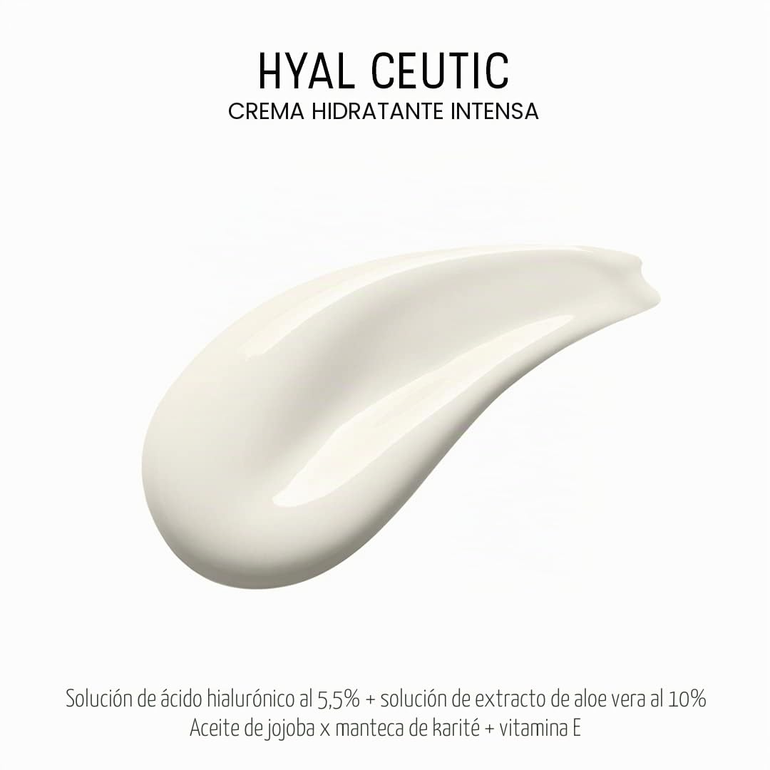 Hyal Ceutic | Crema facial hidratante y antiedad | Ácido hialurónico, aloe vera, aceite de jojoba, vitamina E y manteca de karité, cuidado calmante antiarrugas | 40 ml | Dermaceutic