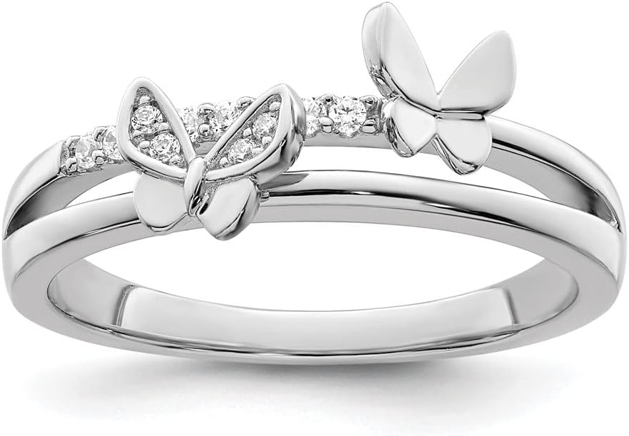 Diamond2Deal 925 Sterling Silver Rhodium plated Cubic Zirconia Butterflies Ring