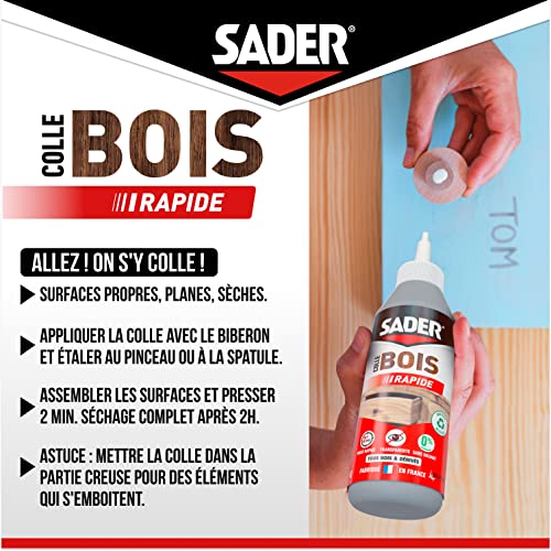 Colle à bois prise rapide Sader colle forte sans trace 100g