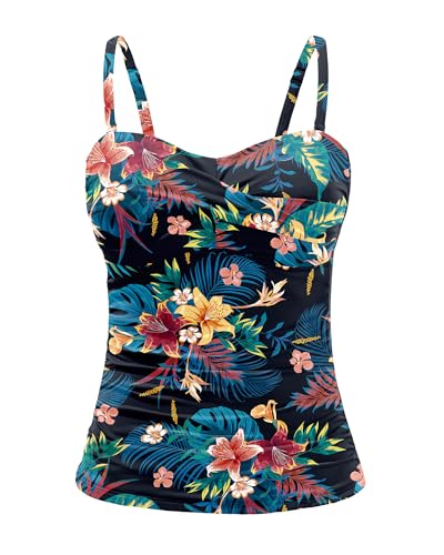 Holipick Tankini Top for Women Twist Front Bandeau Swimsuit Tummy Control Bathing Suit Tops Only No Bottom