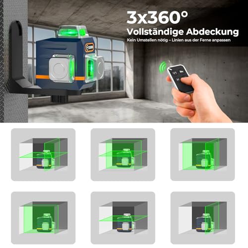 Kreuzlinienlaser mit Stativ, CIGMAN 3x360 Grad Grün Selbstnivellierend Laser Wasserwaage mit 1,2m -Aluminium-Baustativ, Baulaser Kreuzlaser Linienlaser bis zu 30 Stunden mit Lithium-Batterie,CM701T