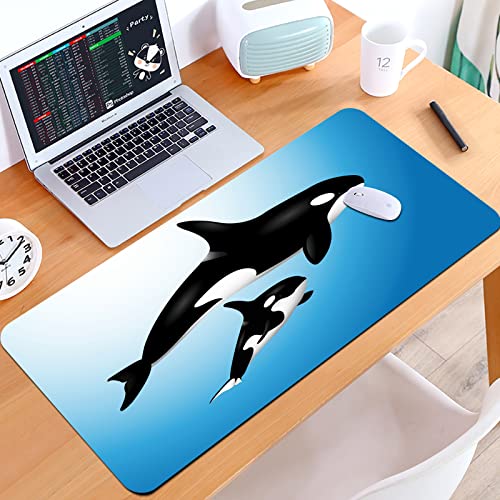 SHIVNAMI Alfombrilla Raton Grande Gaming Mouse Pad,Orca Family Madre y bebé Nadando en el océano Tema de paternidad para niños,Lavable, Antideslizante Diseñada para Gamers, Trabajo de Oficina