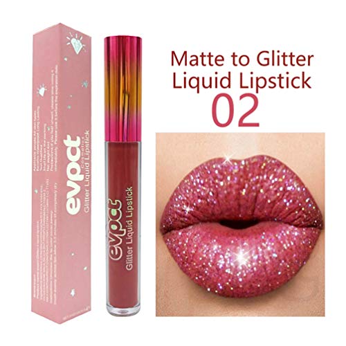 FanMin Shimmer Lip Gloss Metal Lipstick,Primers Waterproof Moisturizing Liquid Lipstick,Long Lasting Glitter Lip Tints (02)