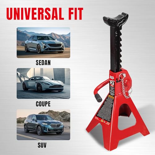 Image of Big RED Jack Stands 2 Ton with Double Locking : Adjustable Height Car Jack Stands for Cars, Sedans, Small Vehicles, 2 Pack