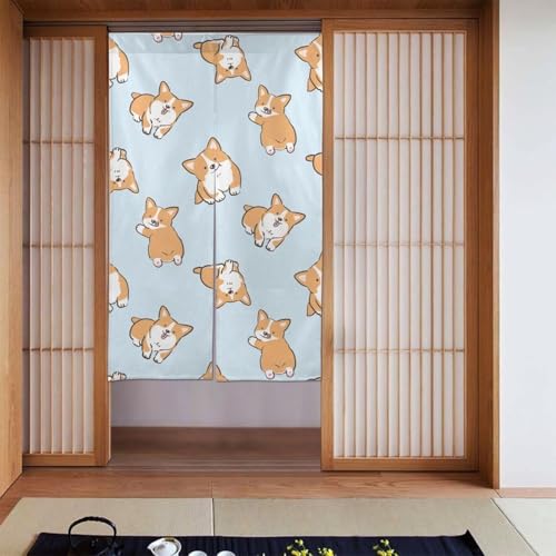 のれん かわいい コーギー 犬柄 おしゃれ 間仕切り ロングカーテン 遮光 のれん 玄関 リビング キッチン 出入り口 幅86cm丈143cm ff26